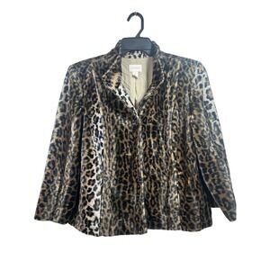 Chico's Animal Print Faux Fur Jacket Coat Women's Size‎ 1 Career Casual